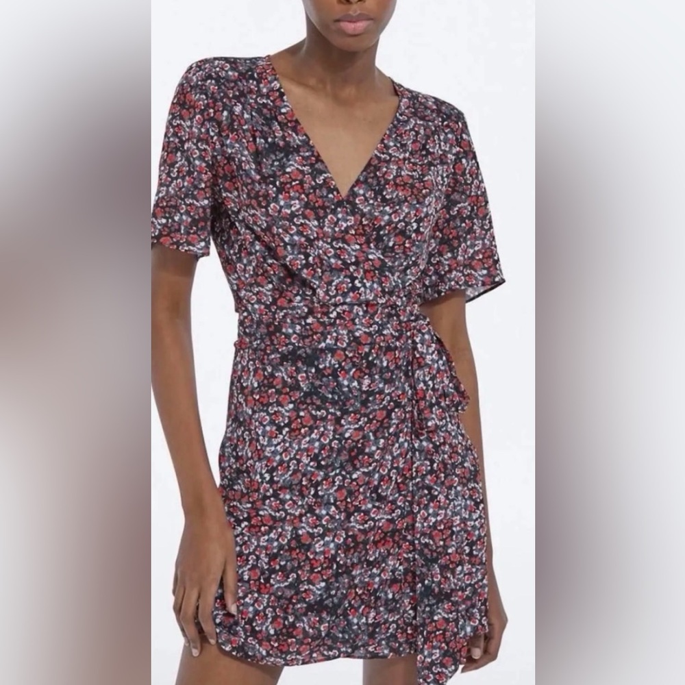 THE‎ KOOPLES SIZE 2 FLOWERS DOT MINI WRAP DRESS